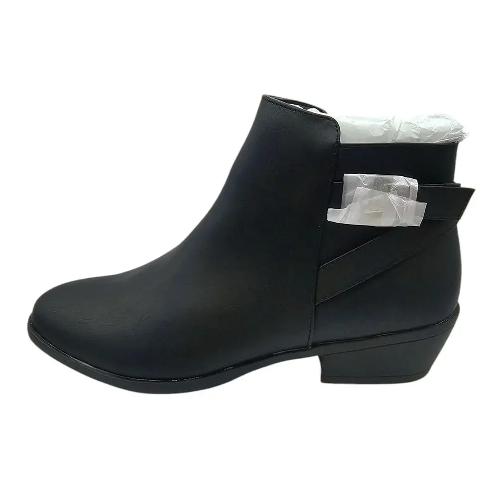 Vepose Black 911 Classic Ankle Boot with Zipper and Low Heel